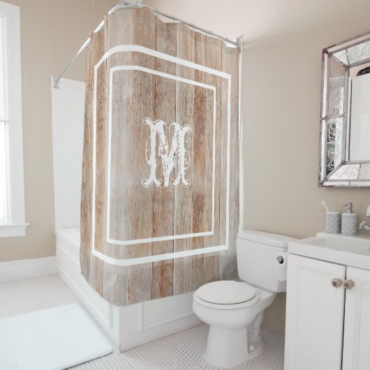 Rustikales Holzaussehen Monogramm gestört Duschvorhang (Beispiel)