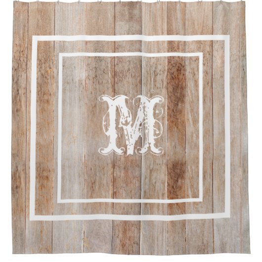 Rustikales Holzaussehen Monogramm gestört Duschvorhang (Vorderseite)