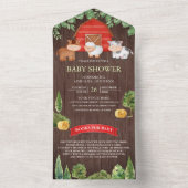 Rustikales Holzbarnyard Niedliche Landtiere Kinder All In One Einladung (Innen Boden)