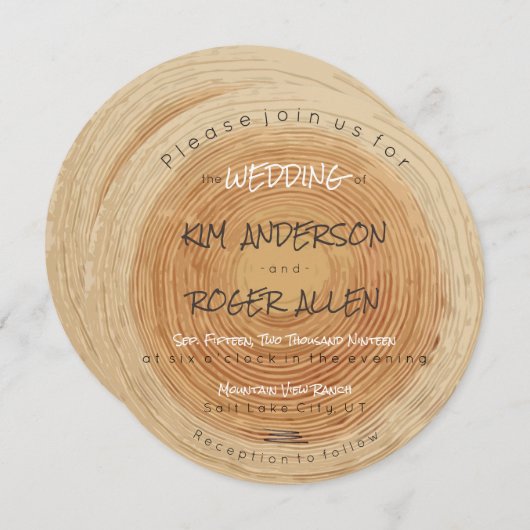 Rustikales Holzbaum Rumpf Slice Einmalige Hochzeit Einladung (Vorne/Hinten)