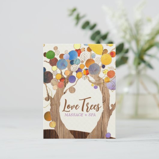 Rustikales Holzbaumgeschäft Postkarte (Stehend Vorderseite)