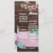 Rustikales Holzblumen-Drehbuch Hochzeitskarte Menükarte (Vorne/Hinten)