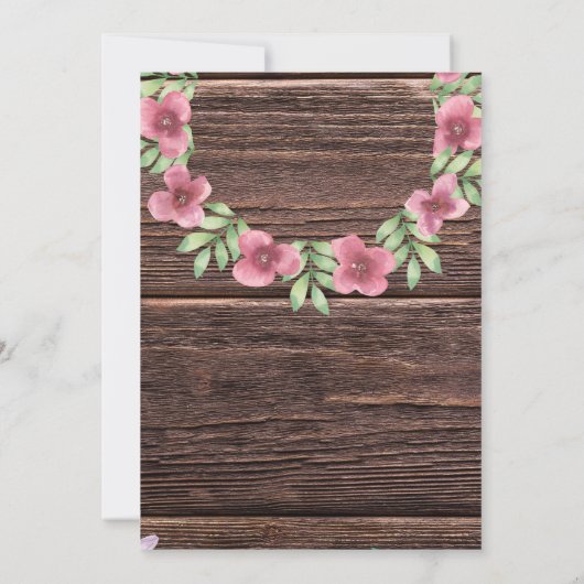 Rustikales Holzblumen Hochzeitstag Probe Abendkart Einladung (Rückseite)