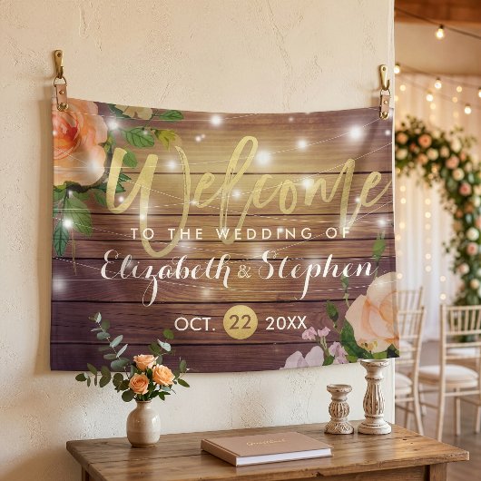 Rustikales Holzblumen-Streichellichter Hochzeitsba Banner