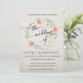 Rustikales Holzblusen Elfenbein Rose Leaf Wreath W Einladung (Stehend Vorderseite)