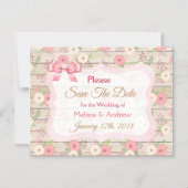 Rustikales Holzblütenrosa Speichern Sie die Datums Magneteinladung (Vorderseite)
