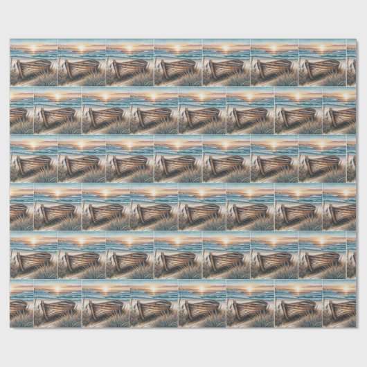 Rustikales Holzboot am Strand Geschenkpapier (Flach)