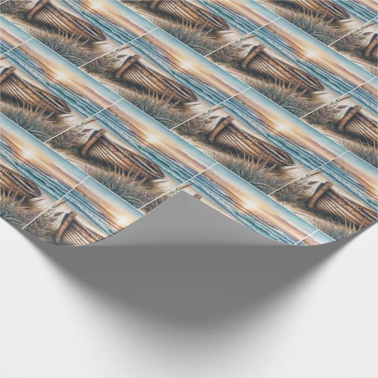 Rustikales Holzboot am Strand Geschenkpapier (Ecke)