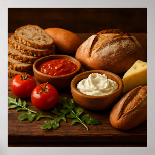 Rustikales Holzbrett mit Kunsthandwerkskäse Poster