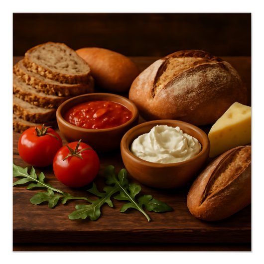 Rustikales Holzbrett mit Kunsthandwerkskäse Poster (Vorderseite)