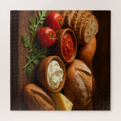 Rustikales Holzbrett mit Kunsthandwerkskäse Puzzle (Horizontal)