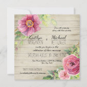 Rustikales Holzbrett Rose Peony Country Chic Einladung (Vorderseite)