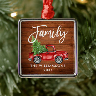 Rustikales Holzbürstenbild Vintag Red Truck Ornament Aus Metall