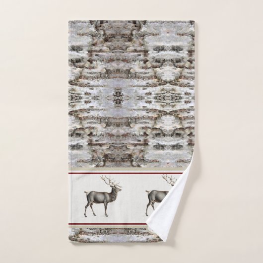 Rustikales Holzelch/ Rentier-Familie Monogramm, br Badhandtuch Set (Handtuch)
