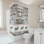 Rustikales Holzelch/ Rentier-Familie Monogramm, br Duschvorhang (Beispiel)