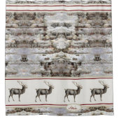 Rustikales Holzelch/ Rentier-Familie Monogramm, br Duschvorhang (Vorderseite)