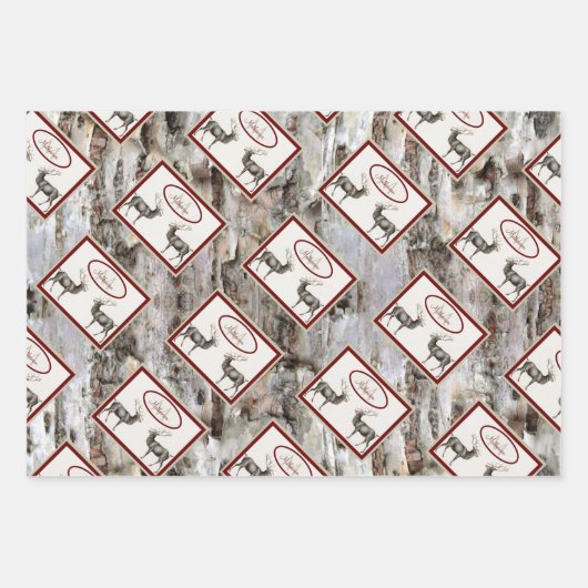 Rustikales Holzelch/ Rentier-Familie Monogramm, br Geschenkpapier Set (Vorderseite 2)
