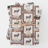Rustikales Holzelch/ Rentier-Familie Monogramm, br Geschenkpapier Set (Beispiel)