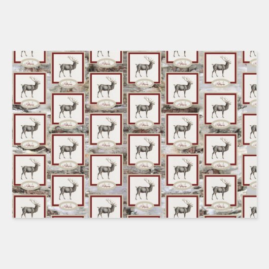 Rustikales Holzelch/ Rentier-Familie Monogramm, br Geschenkpapier Set (Vorderseite)