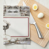 Rustikales Holzelch/ Rentier-Familie Monogramm, br Geschirrtuch (Viertel Falte)