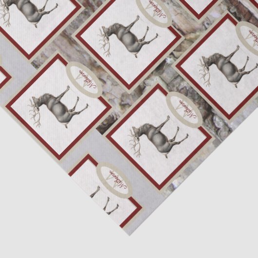 Rustikales Holzelch/ Rentier-Familie Monogramm, br Seidenpapier (Detail)