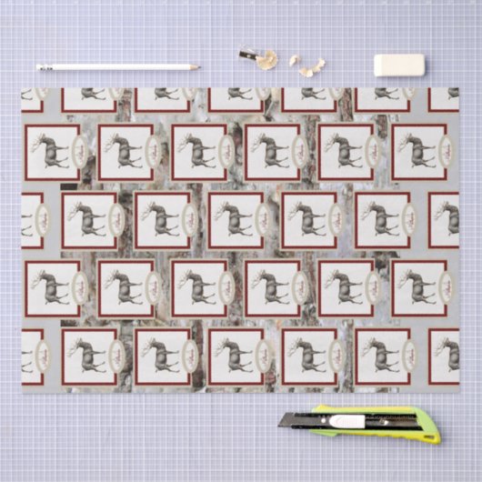 Rustikales Holzelch/ Rentier-Familie Monogramm, br Seidenpapier (Handwerk)