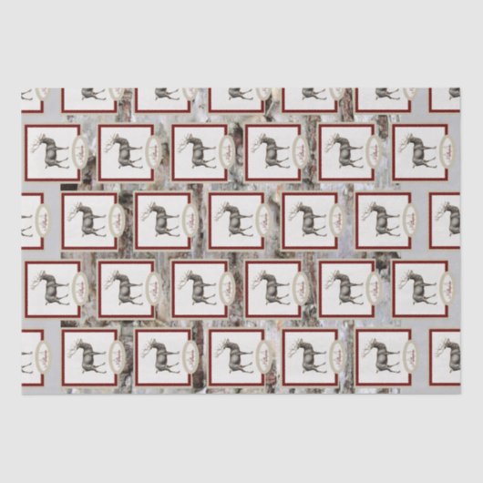 Rustikales Holzelch/ Rentier-Familie Monogramm, br Seidenpapier (Vorderseite)