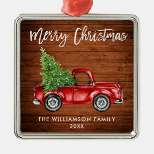 Rustikales hölzernes Bürsten-Skript-Vintager rot Ornament Aus Metall