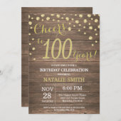 Rustikales hölzernes Gold100. Geburtstags-Diamant Einladung (Vorne/Hinten)