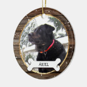 Rustikales hölzernes GoldweihnachtshundeFoto Keramik Ornament (Links)