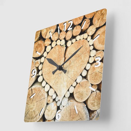 Rustikales, hölzernes Herz, Land Quadratische Wanduhr (Winkel)