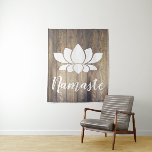 Rustikales hölzernes Planken Namaste weißes Lotus Wandteppich (Beispiel)