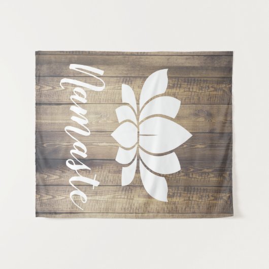 Rustikales hölzernes Planken Namaste weißes Lotus Wandteppich (Vorderseite (Horizontal))