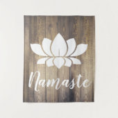 Rustikales hölzernes Planken Namaste weißes Lotus Wandteppich (Vorderseite)