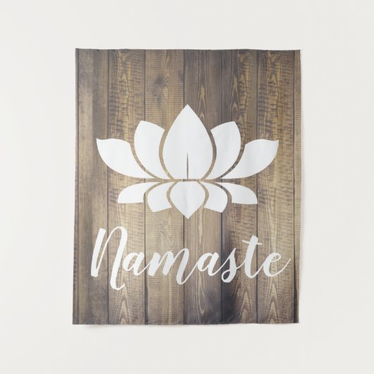 Rustikales hölzernes Planken Namaste weißes Lotus Wandteppich (Vorderseite)