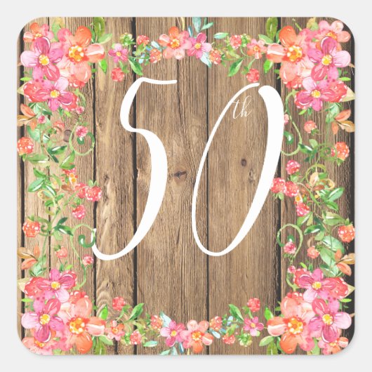 Rustikales hölzernes quadratischer aufkleber (Vorderseite)