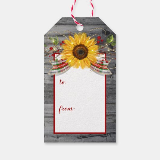 Rustikales hölzernes Ren-Sonnenblume-Weihnachten Geschenkanhänger (Rückseite)