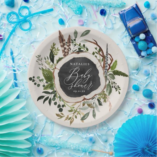 Rustikales hölzernes Scheibebabyduschen-Party Pappteller (Party)