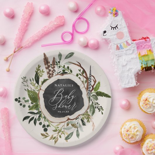 Rustikales hölzernes Scheibebabyduschen-Party Pappteller (Party)