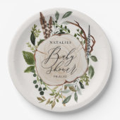 Rustikales hölzernes Scheibebabyduschen-Party Pappteller (Vorderseite)