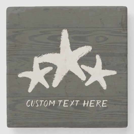 Rustikales hölzernes Starfish-Weißwal-Grau Steinuntersetzer (Vorderseite)