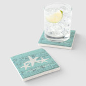 Rustikales hölzernes Starfishlimpet-Muschel-Blau Steinuntersetzer (Seitenansicht)