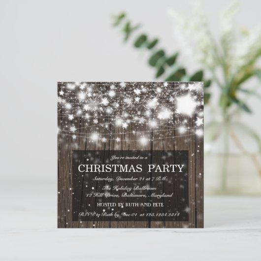Rustikales hölzernes WeihnachtsParty-glänzende Einladung (Stehend Vorderseite)