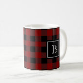 Rustikales Holzfäller-Karo-Muster Monogramm Anfang Kaffeetasse (VorderseiteRechts)