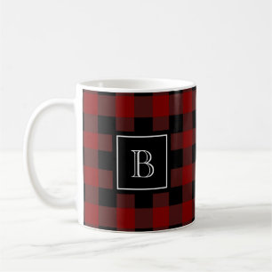 Rustikales Holzfäller-Karo-Muster Monogramm Anfang Kaffeetasse