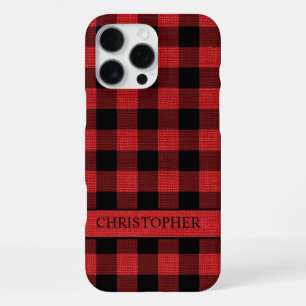Rustikales Holzfäller-Rot-Schwarz-Büffel-Karo-Name iPhone 16 Pro Max Hülle