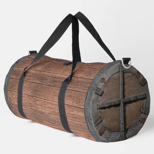 Rustikales Holzfass Duffle Bag (Linke Ecke)
