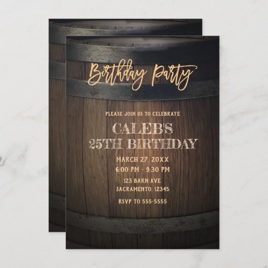 Rustikales Holzfass Geburtstagsparty Einladung (Vorne/Hinten)