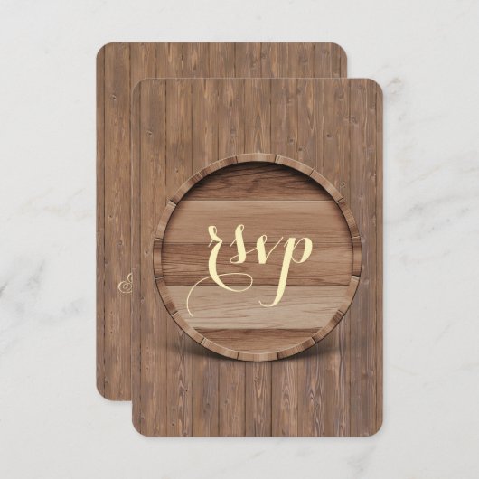 Rustikales Holzfass Hochzeit RSVP (Vorne/Hinten)