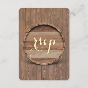 Rustikales Holzfass Hochzeit RSVP Karte